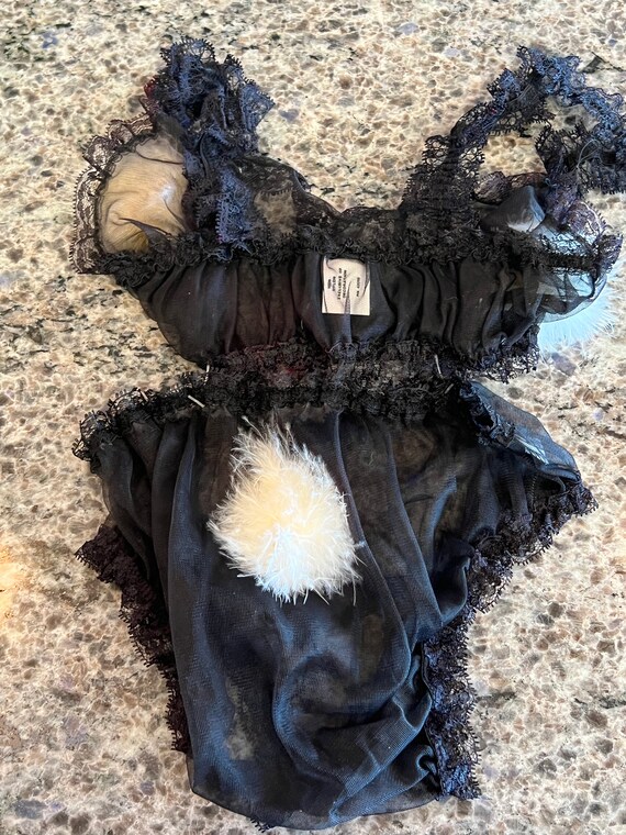 RARE 1960’s Black Sheer Panties & Bra with White Fur … - Gem