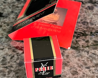 Lote de Rare Vintage 1983 Yves Saint Laurent Paris Eau de Toilette Edt 7,5ml 0,25 Fl. Onz. Vial de muestra y salpicaduras en miniatura 1/2 perfume completo~