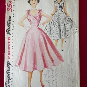 1950s Simplicity 4706 Sewing Pattern Formal Surplice Wrap Top Empire Waist Dress with Full Skirt Size 12 cut- rockabilly dress
