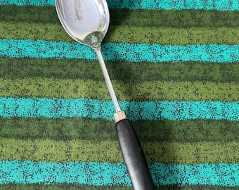 Vintage Stainless Steel Slotted Spoon Brown Floral Plastic Handle