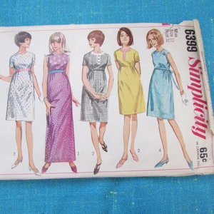 RARE 1966 Simplicity Sewing Pattern 6399 Misses Empire Waist Dress in 2 Lengths with 2 Sleeves, Size 12, cut; 1960s dress