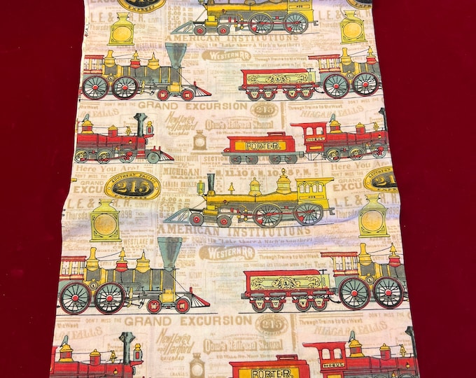 Vintage David Textiles Pink Railroads Antique Trains Cotton Fabric 42 W