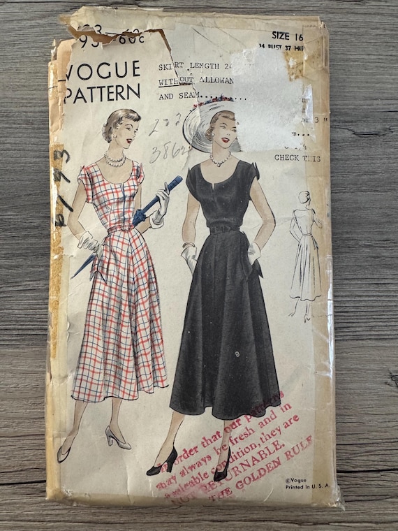 1940'S Vogue Sewing Pattern 6793 Misses Scoop Neck Cap Sleeve Mid Length  Dress Size 16 Cut- 40s Fit N Flare Dress - Etsy New Zealand