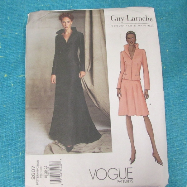 2000s Vogue Sewing Pattern 2607 GUY LAROCHE Misses Lined Above Hip Jacket & Flared Skirt Size 18-22, Uncut; designer formal skirt and jacket