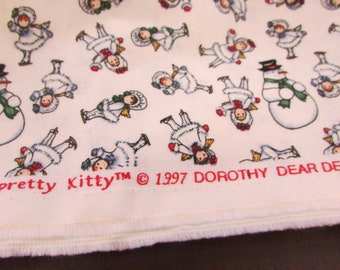 1997 Christmas Snowman & Ice Skaters Cotton Fabric 44" W X 42~"Pretty Kitty DOROTHY DEAR DESIGNS snowman fabric, quilt fabric