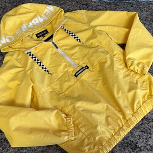 Members Only Bright Yellow Hoodie Windbreaker half Zip Front with Checkered Drawstring Size S sailing windbreaker, Members only windbreaker image 1
