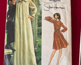 1977 Vogue 2975 STAN HERMAN Patrón de costura de diseñador Vestido camisero para señoras en 2 largos Talla 12 corte~ vestido de salón,