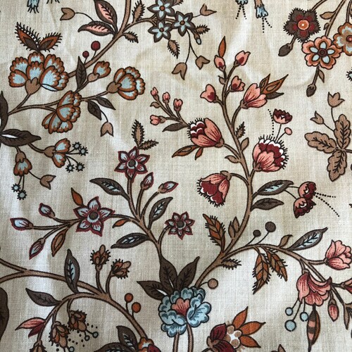 Vintage Retro French Jacobean Botanical Floral Cotton Fabric ~ Brown Green Gold 