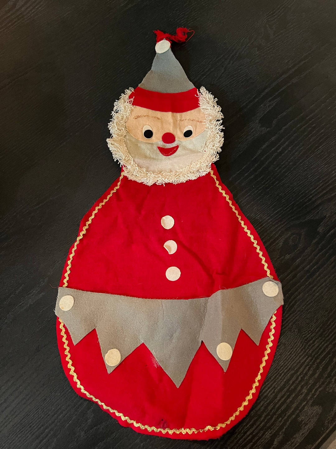 Vintage Red Felt Santa Christmas Stocking or Card Holder With Etsy