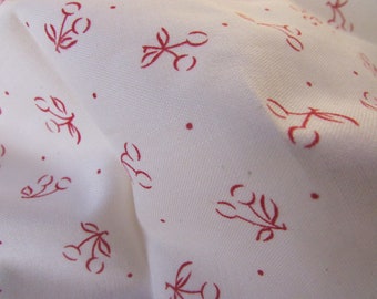 Vintage Off White and Red (Cherry) Print Cotton Fabric, SOLITAIRE by Maywood Studio EESCO, 44"W x 38"; cotton floral fabric