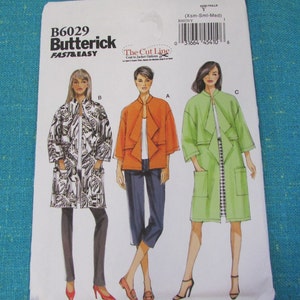 Butterick Sewing Pattern 6029 Misses Loose Fitting Unlined Overcoat Flange Front Jacket with Colla  Size 4-14 Uncut -winter coat