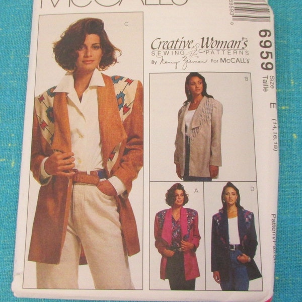 1994 McCalls Sewing Pattern 6959 NANCY ZIEMAN Misses Boyfriend  Jacket, Size 14-18 Uncut - 1990s western jacket, oversized blazer