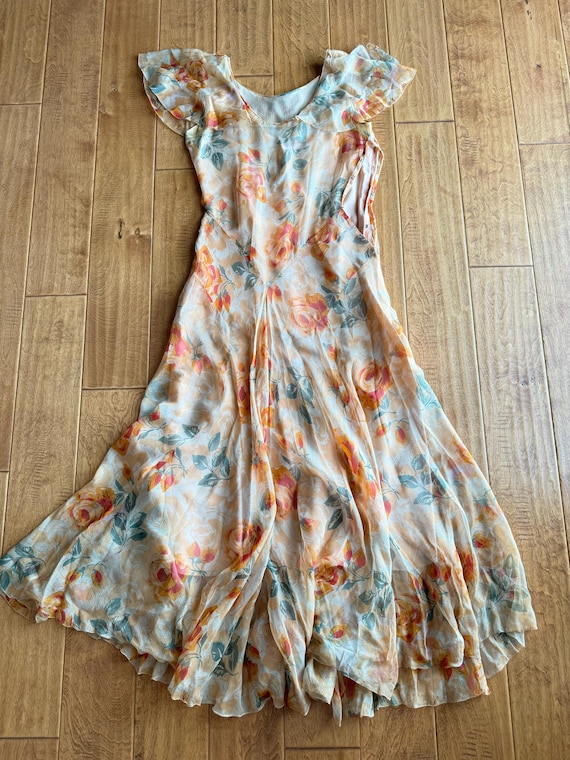 TRUE 1920/30's Floral Organza Long Ball Gown Dres… - image 1