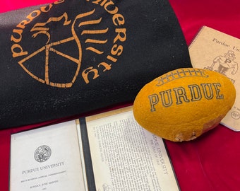 1950's Purdue University Curated Collection of Items- vintage Purdue blanket, 1940's Purdue diploma, Purdue football, Purdue Notebook