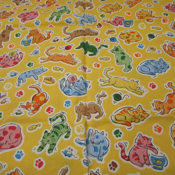 Vintage Yellow Rick Joggers Applejack Art Partners Cotton CATS Fabric 44" W X 27"L - children's fabric, novelty fabric, quilt fabric