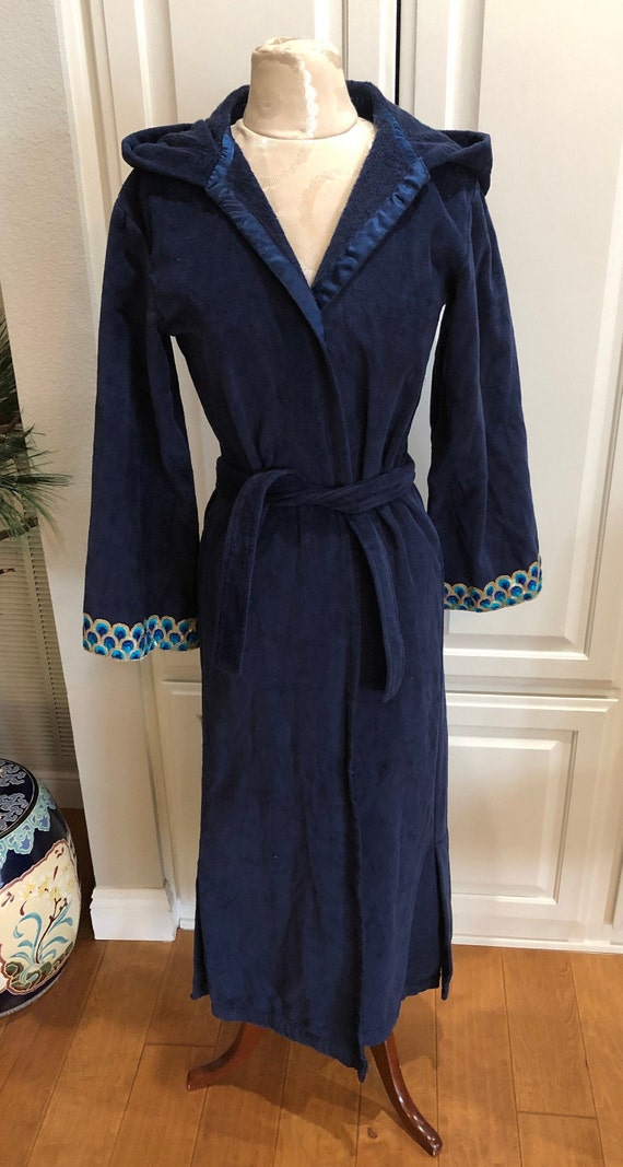 Olivia Joffrey Navy Blue Wrap Long Terry Hooded Ro