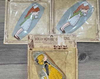 RARE Lot of 3 Vintage HOLLY HOBBIE Hand Painted Doll Figure Stick Ons American Greetings-craft supply, Holly Hobbie collector