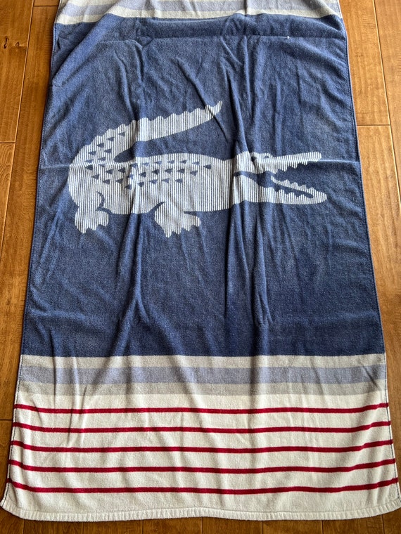 Lacoste Blue With Red Striped Hem Alligator Center Beach Towel 