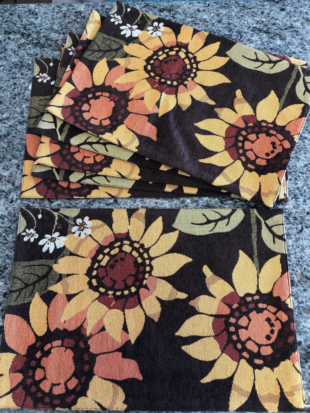 NWT Kohls Sonoma Life Set of 6 Sunflower Tapestry Fabric Placemats 19 X