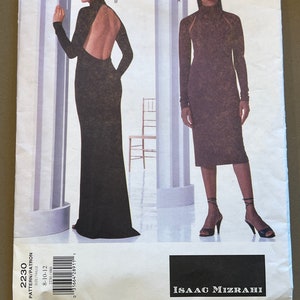 RARE 1998 Vogue Sewing Pattern 2230 Isaac Mizrahi Misses Sexy Bodycon long or Short dress Slit Shoulders Size 8-12 Cut-Isaac Mizrahi pattern