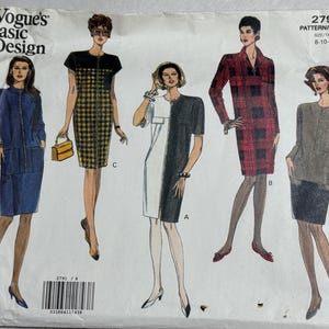 RARE 1991 Vogue Sewing Pattern 2791 Misses Loose Fitting Slightly Tapered Dress Size 8-12 Uncut~ Vogue dress with extended shoulder pads