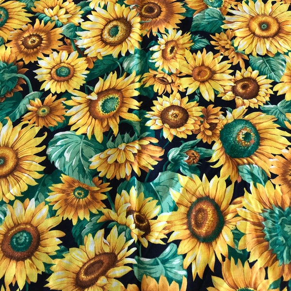 Vintage Sunflowers Cotton Fabric 45" w x BTY" L by Joan Kessler- cotton sunflower fabric, quilting fabric, Joan Kessler