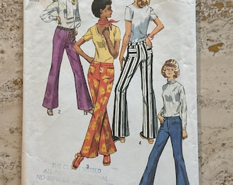1970 Simplicity Sewing Pattern 9069 Misses Flare Hip Hugger Pants Size 14 Cut - 70&#39;s hip huggers