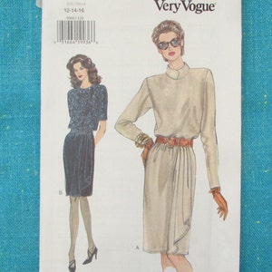 1994 Very Easy Vogue Sewing Pattern 9060 Misses Loose Fitting Blouson Dress with Shoulder Pads, 2 Sleeve Lengths, Size 12-16, Uncut