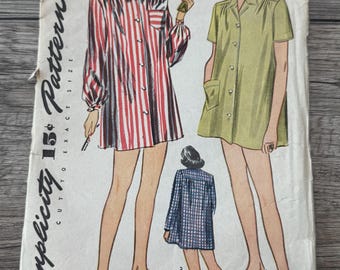 1944 Simplicity 1300 Tailored Nightshirt Sleeper or Oversized Tailored blouse Size 16 Uncut~ 1940’s blouse, 40’s top