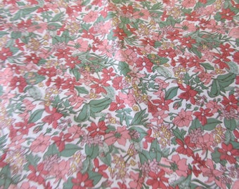 Vintage Terracotta and Olive Green Floral Cotton Fabric, 36"W x Price Per Yard; cotton floral fabric