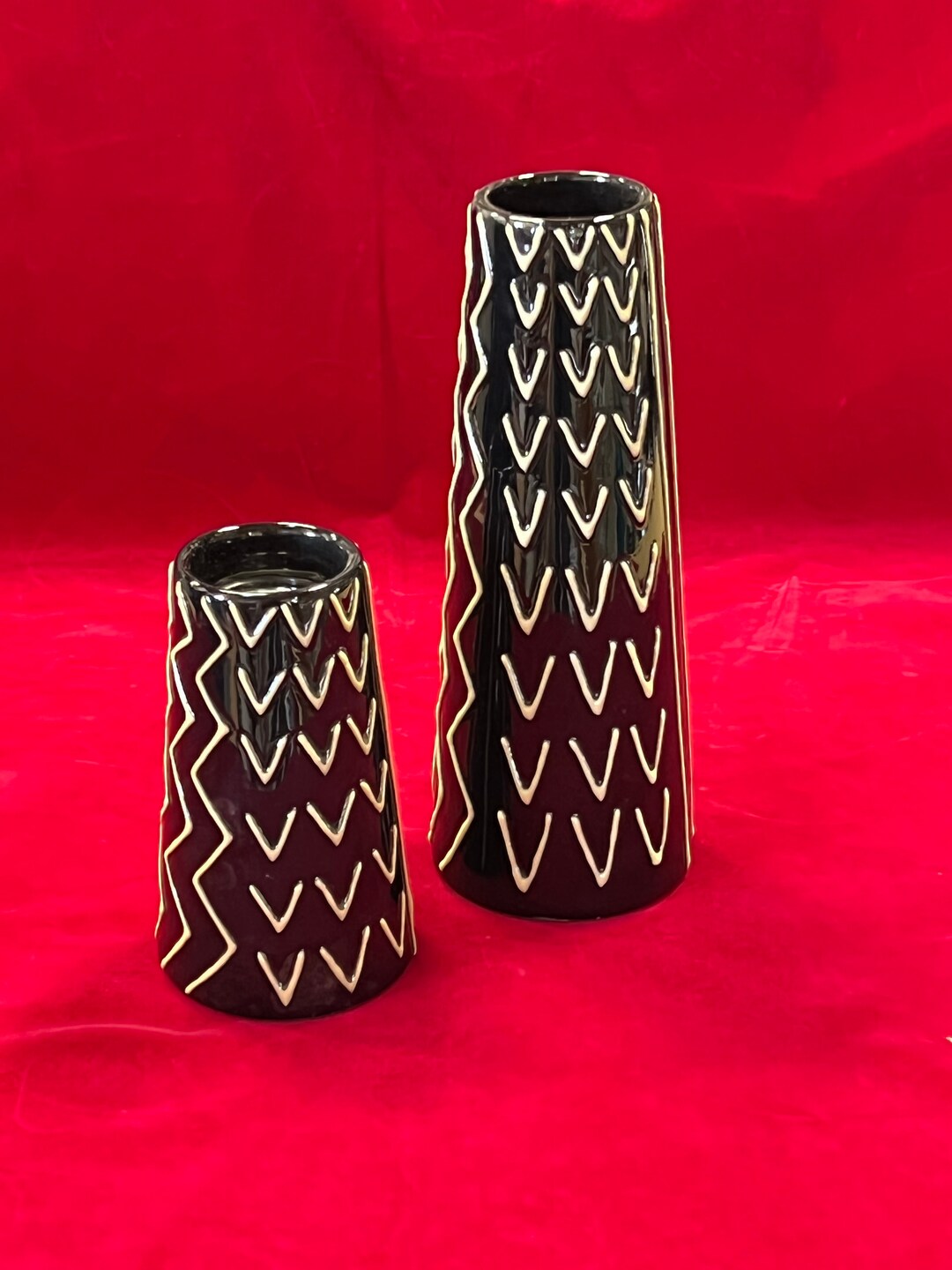 Abstract Native Pacific Rim Ceramic Set of 2 Black Candleholders Candle ...