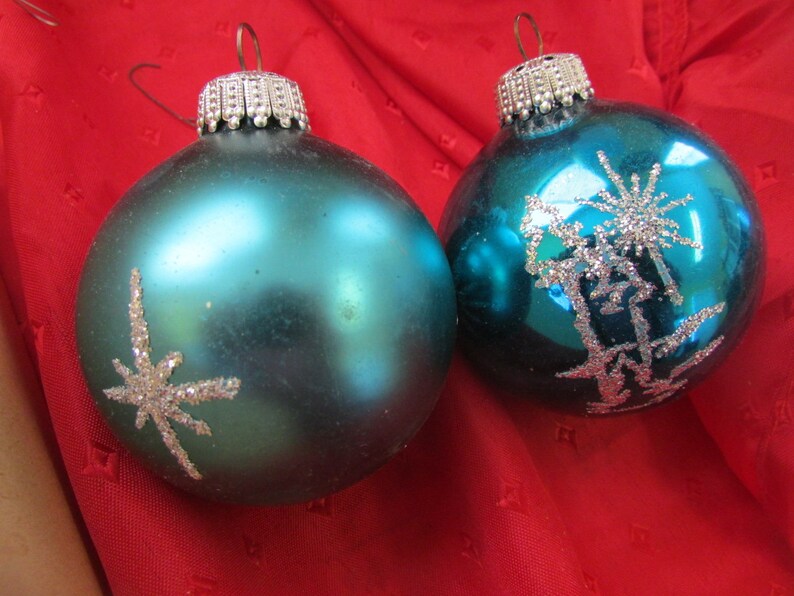 6 Vintage Mercury Glass Blue Stencil Christmas Ornaments 2 Etsy