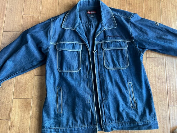 Johnny Blaze Mens Oversized Denim Jacket Size XL With Broken