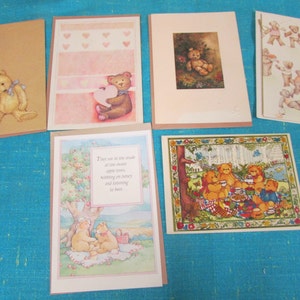 5 vintage keurmerk BEREN die teddybeerwenskaarten herhalen, Wish You Were Here, Special Friend, Love, Missing You, Forgive Me