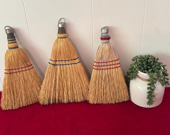 U CHOOSE~ Vintage Rustic Corn Fiber Whisk Broom with Wire Wrapped Handle 10-12&quot; - vintage broom, rustic broom, primitive whisk broom