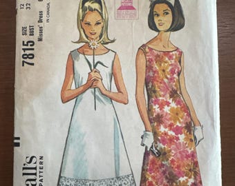 1965 McCalls 7815 Misses Sleeveless Shift Dress Size 12 Cut- 1960's dress, jumper