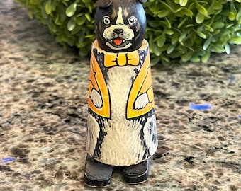 RARE 1950’s Halloween Cardboard Moving Dog Statue Toy 5”- black and Orange Halloween dog