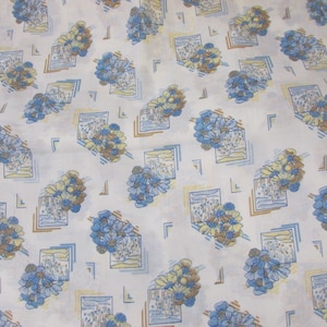 Vintage Lightweight White and Blue Floral Cotton Fabric, 45”W X Price Per Yard - white and blue floral fabric