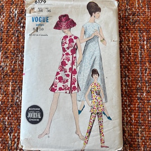 Modello di cucito Vogue anni '60 6179 Abito da sera, abito da spiaggia, tunica e pantaloni da donna taglia 14 ~ moda estiva tagliata