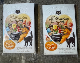 DU VÄLJER~ Antika Stecher Halloween-vykort serie 216 E "Ett budskap om lycka" Halloween-vykort, Svart katt~ publicerat och opublicerat