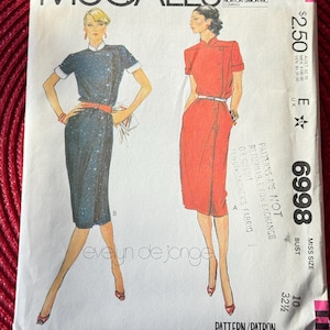 1980 Mccalls  Sewing Pattern 6998 Misses Side Closure button Front Dress Size 10 Uncut- 1970s casual dress pattern, Mccalls pattern