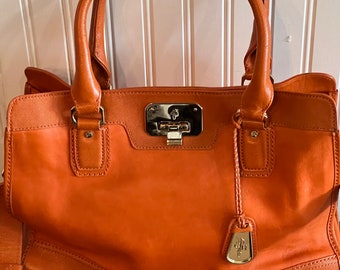 Cole Haan KENDRA Orange Leather Handbag With Crossbody Strap