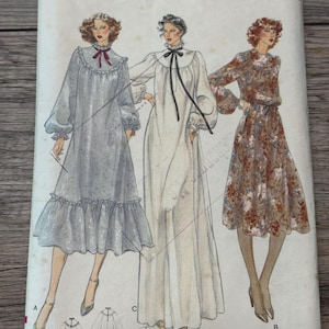 1970’s Vogue Sewing Pattern 9956 Misses Short or Long Round Yoke Loose Dress Bow Neck Puff Sleeves  Size 12 Cut- prairie dress, boho dress