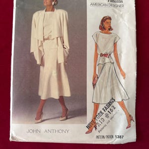1990s Vogue 1387 JOHN ANTHONY Pattern Misses Loose Fitting Jacket, Skirt and Top; Size 14 or 16 Cut~ designer skirt & top-U CHOOSE