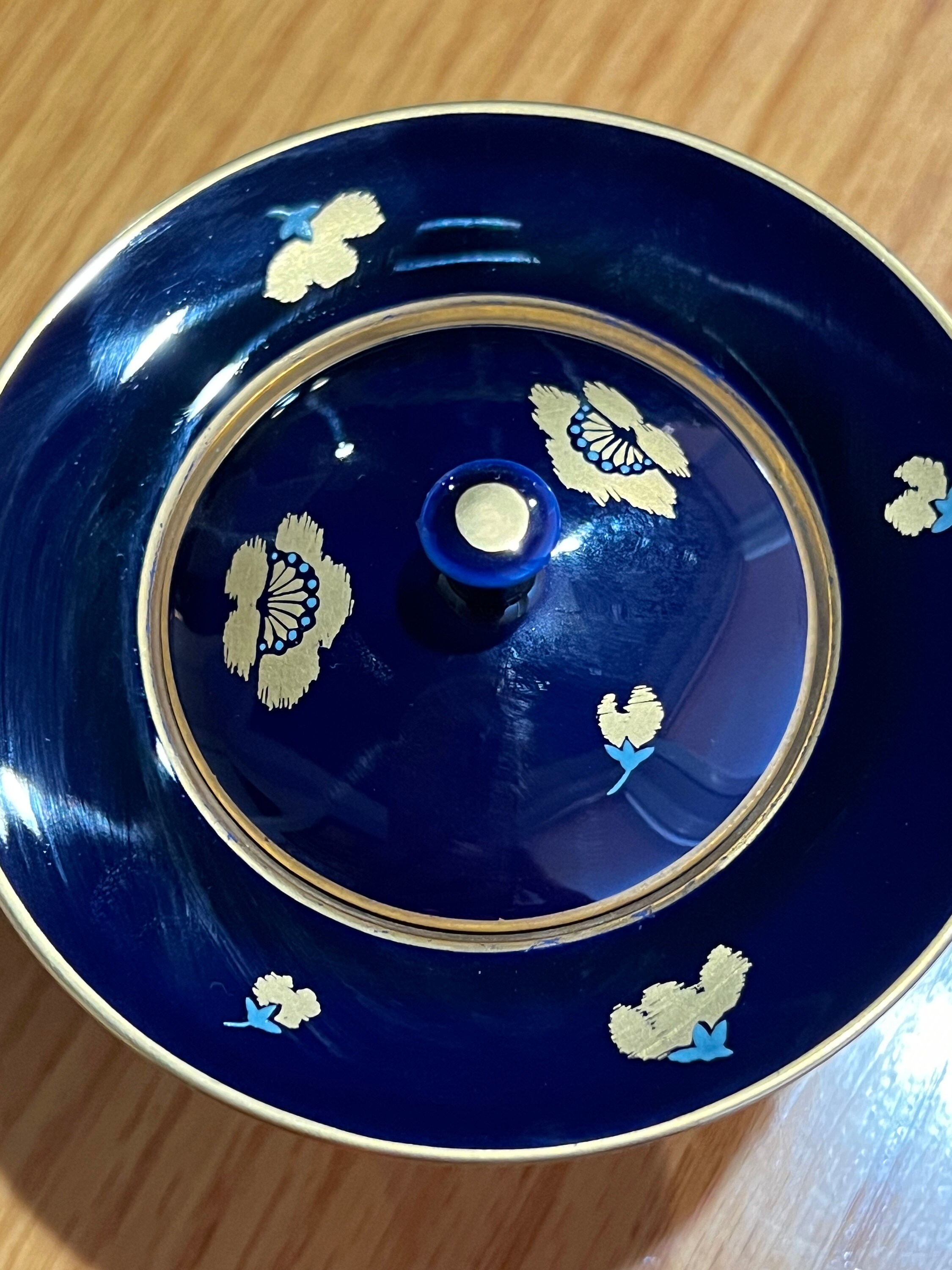 希少なノリタケ コバルトブルーに金彩花模様のミニジャー 日本製 高さ2