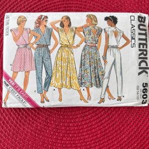 1987 Butterick Sewing Pattern 5603 Misses Surplice Wrap Jumpsuit Short or Long, or Dress  Size 12-16 Uncut- summer romper pattern, jumpsuit