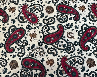 Vintage Beige, Red  & Olive Green Paisley Cotton Fabric by Cranston Print Works 44" W X Price Per Yard~ paisley cotton fabric