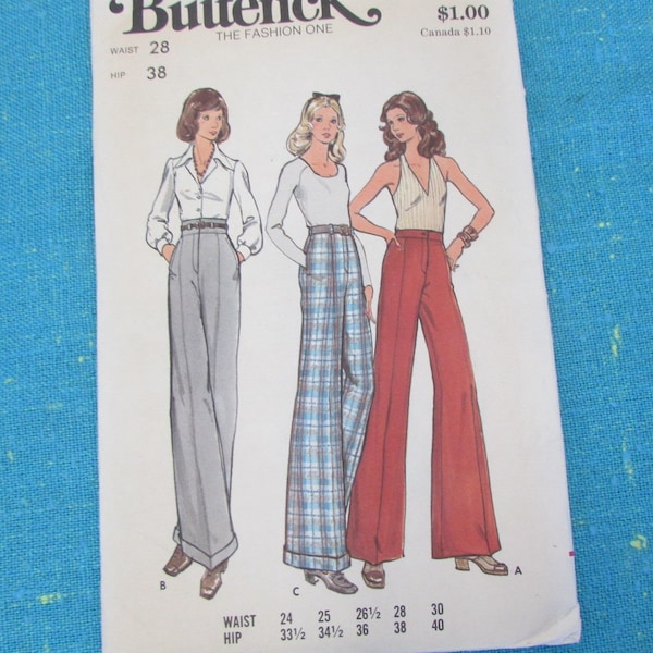 Butterick 1970's Retro Sewing Pattern 3014 Misses Wide Waist Flared  Leg Cuffed Pants, Size 28 Waist, UNcut - wide leg pants pattern