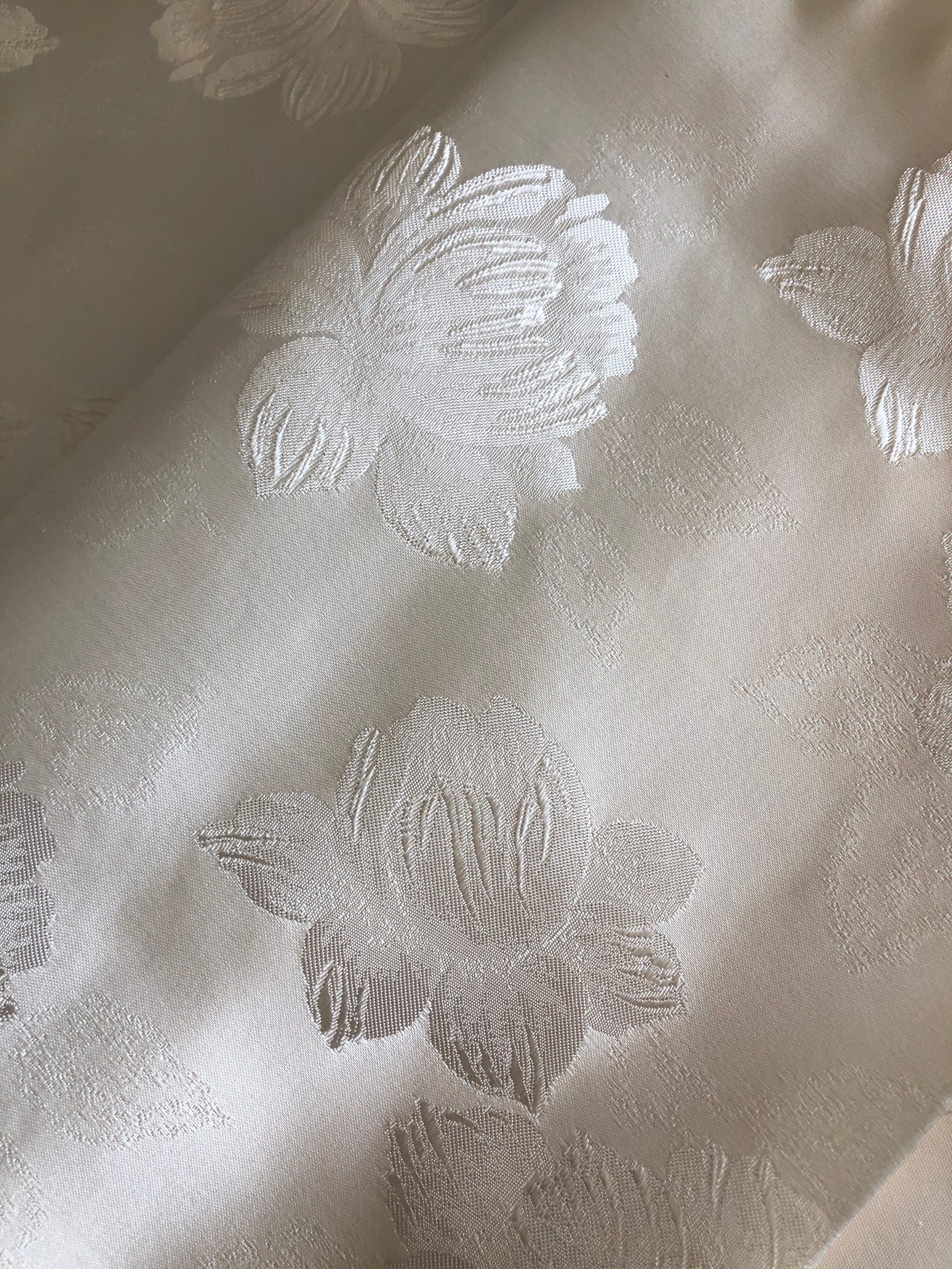 Vintage Ivory Cream Embossed Satin Floral Brocade Fabric Etsy