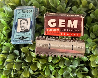 Antique Durham Duplex Short Open Comb Razor 1907 with Gillette King Blades and Gem Duridium Blades Open~ barber collector, razor collector